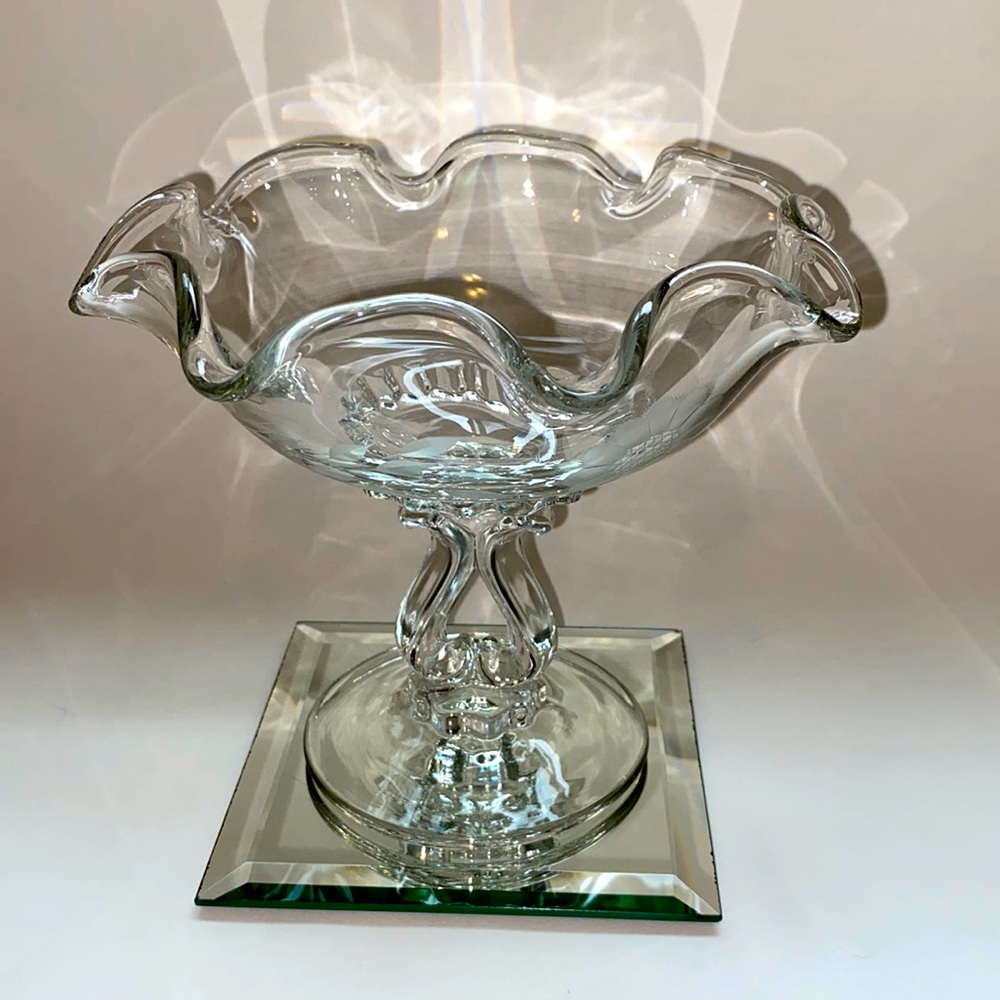 Viking etched floral compote in Princess Clear pattern